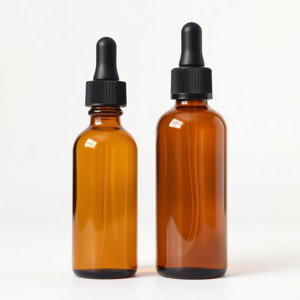 Two sizes of amber facial oil bottles