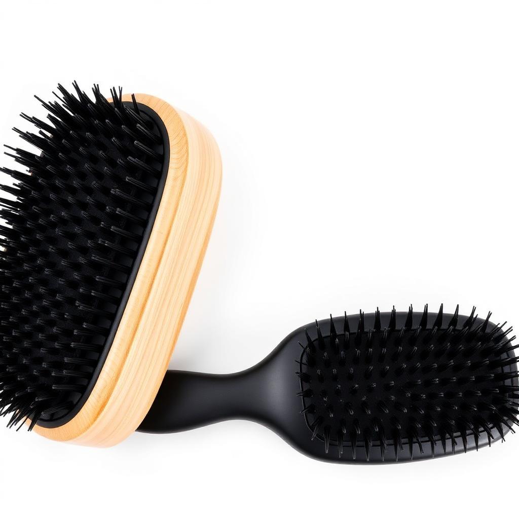 Two cushion hair brushes in wood and black