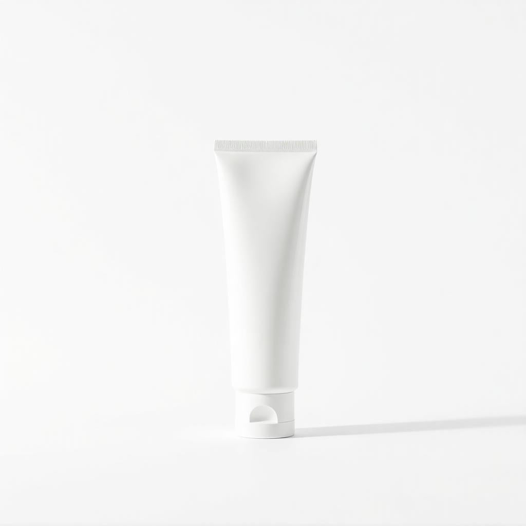 White hand cream tube standing upright