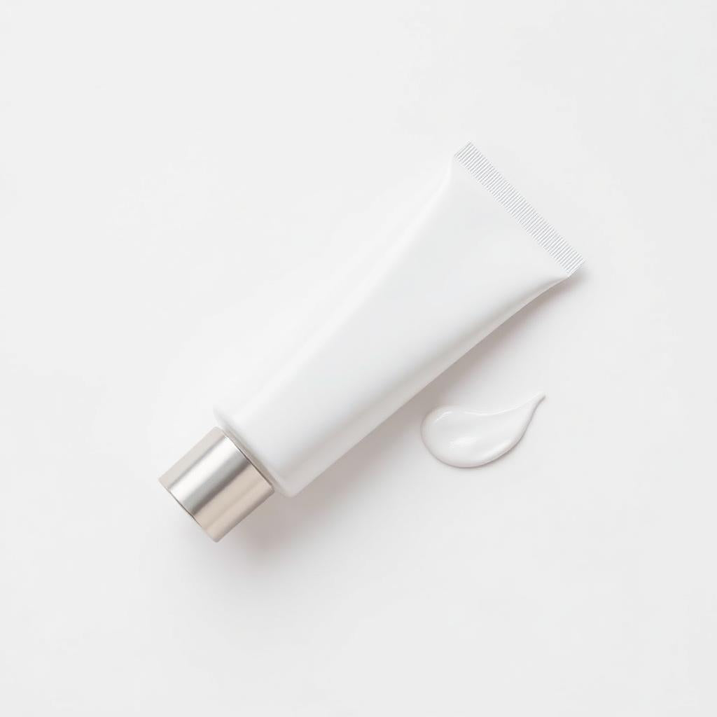 Hand cream tube with cream swatch top down