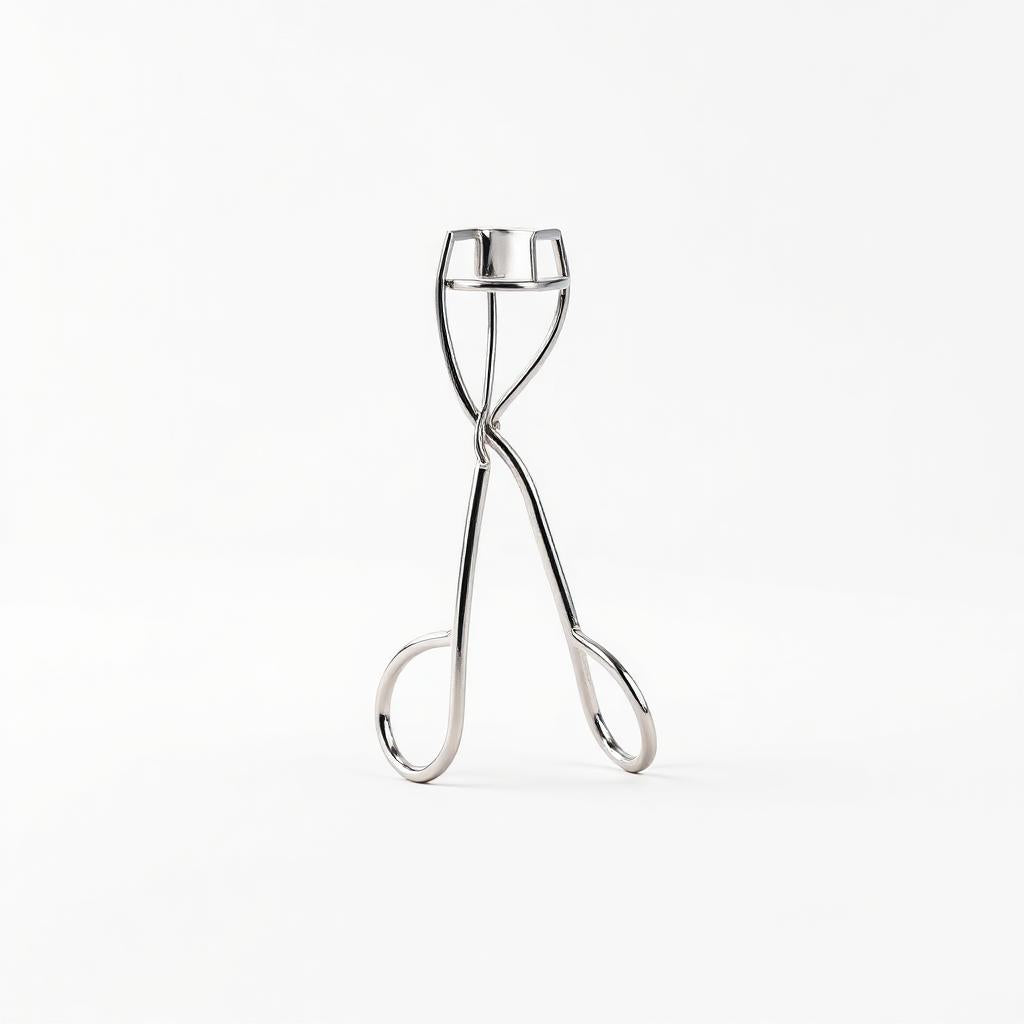 Stainless steel eyelash curler on white background
