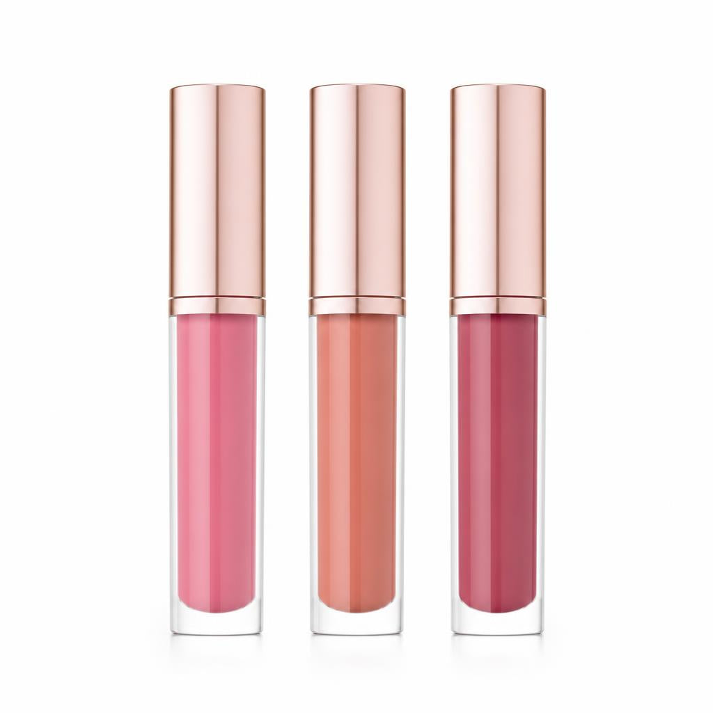 Three lip gloss shades side by side
