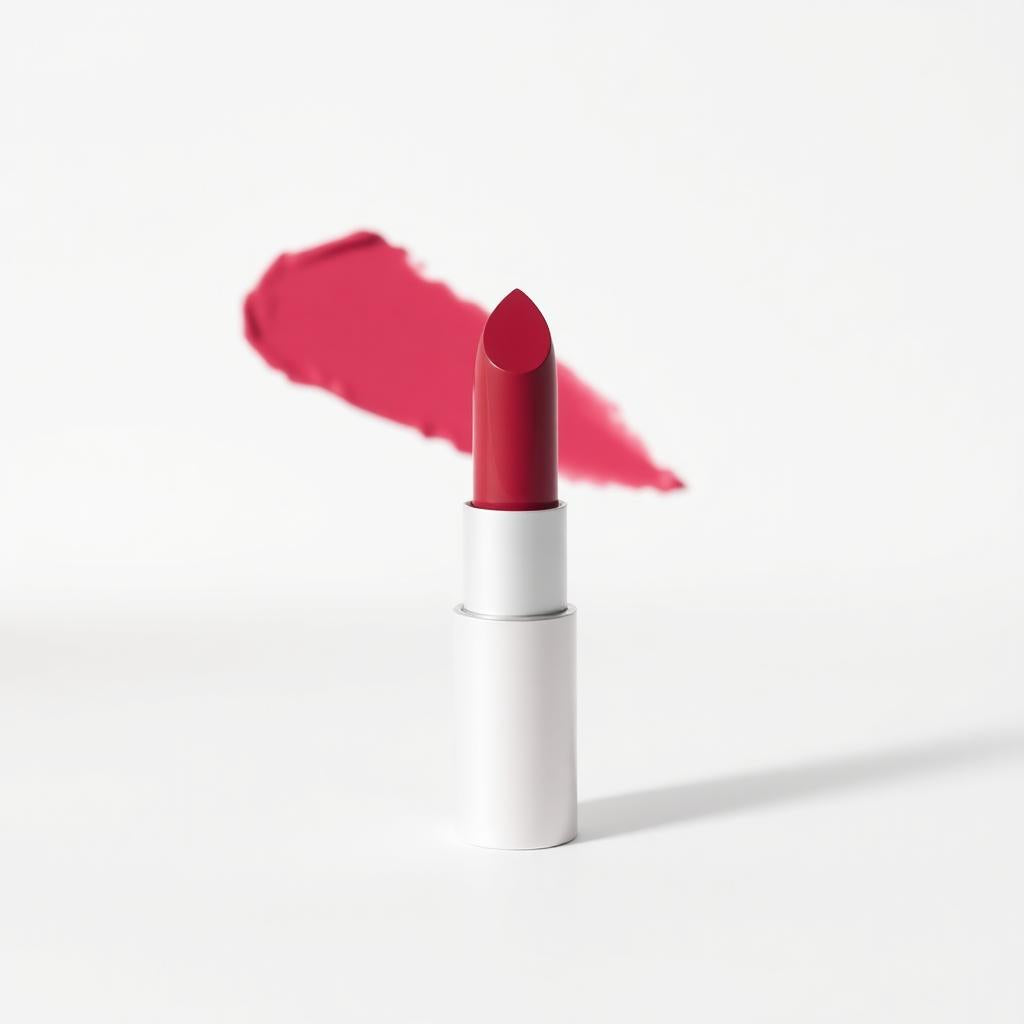 Matte lipstick bullet with swatch on white background