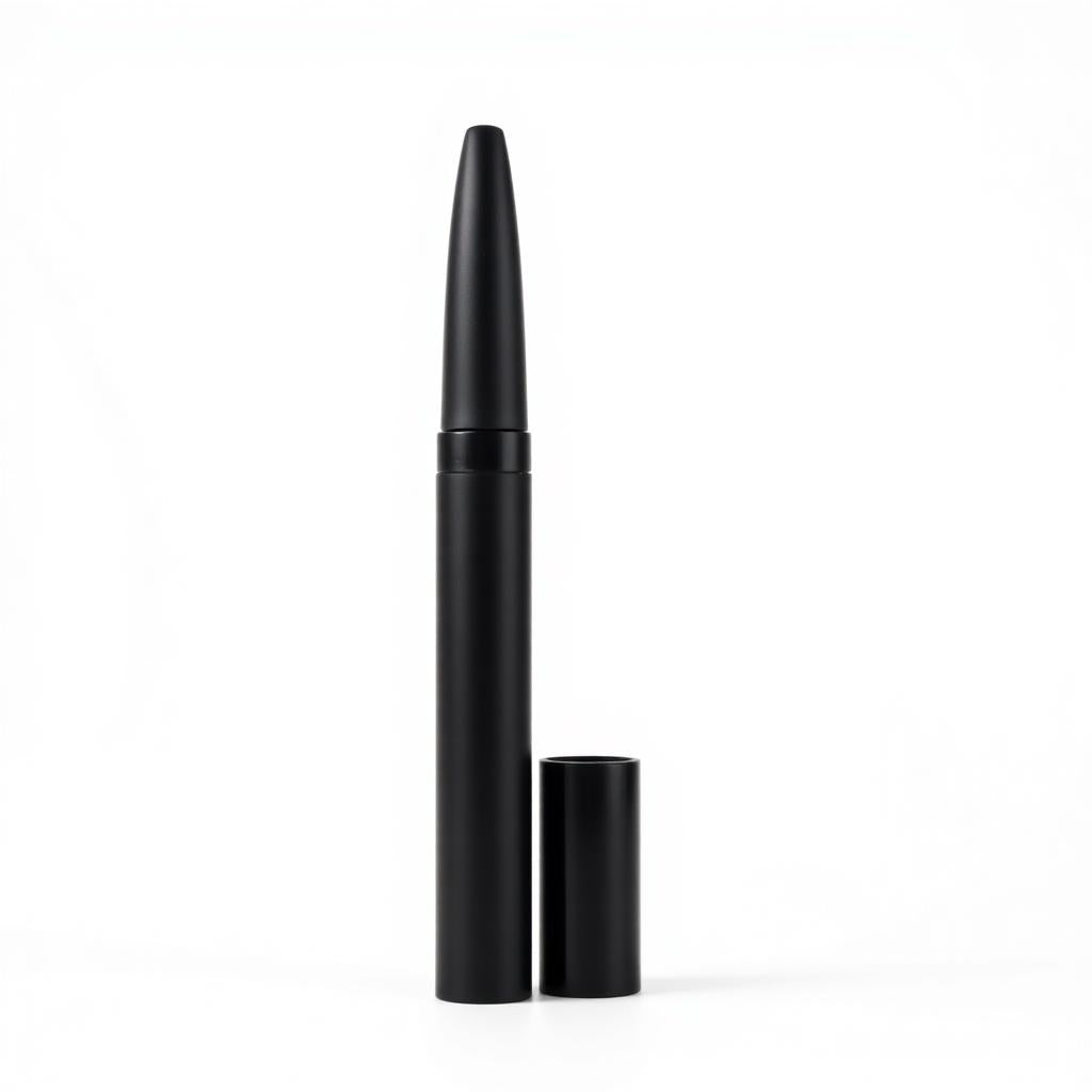 Black mascara tube standing upright