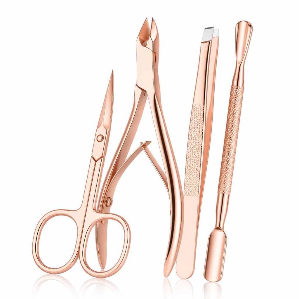 Rose gold manicure tools angled together