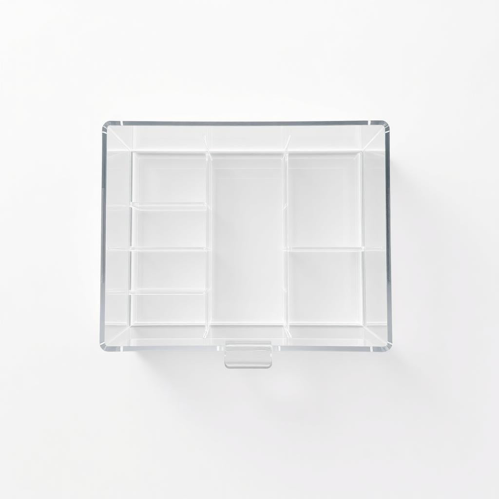 Top down view of acrylic organizer compartments