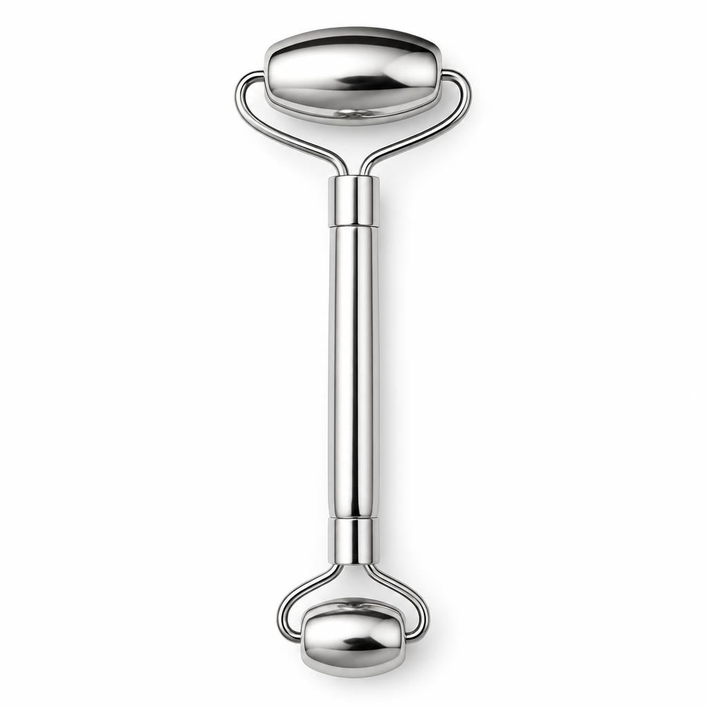 Stainless steel facial roller from above