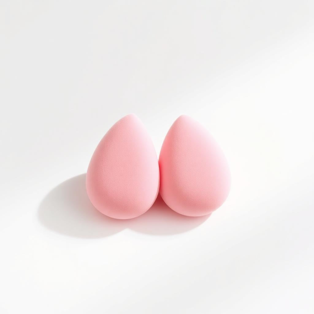 Two pink makeup blending sponges on white background