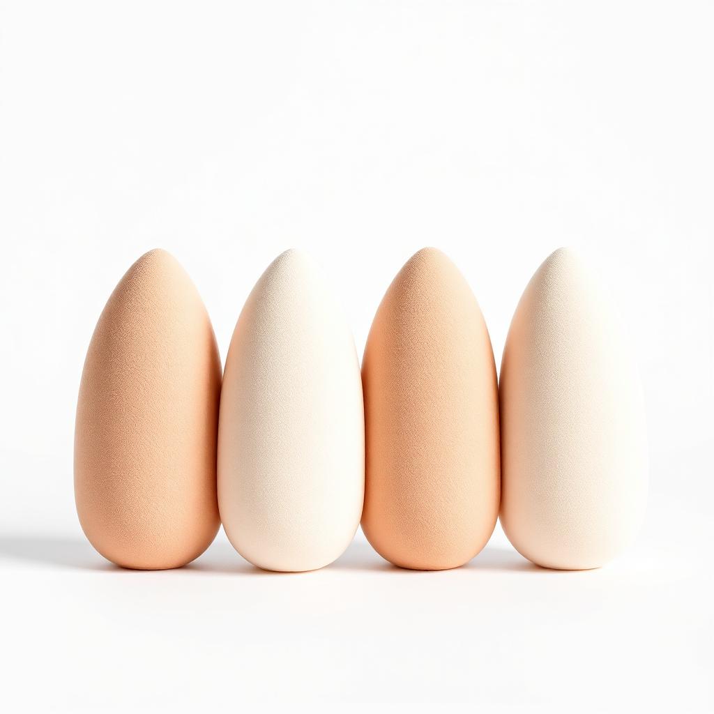 Four neutral-tone makeup sponges in a row